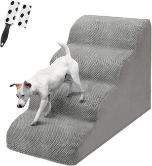 4 Stufen Hundetreppe für Bett/Couch, LIANTRAL Haustiertreppe mit strapazierfähigem hochdichtem Schaumstoff & waschbarer Bezug und Tierhaarentferner-Rolle, reduziert Stress auf…