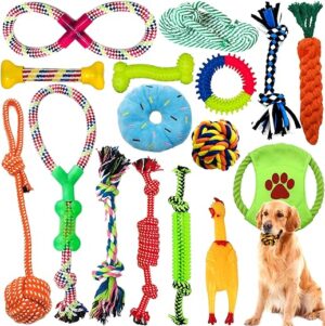 Amzeeniu Hundespielzeug,16 Pcs Seil Ball Hunde robuste Zähne Kauen langlebig Spielzeug Zahntraining Set Für Kleine mittelgroßen Hund Interaktives Spielset Unzerstoerbar…