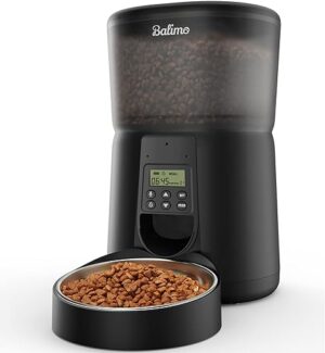 Balimo Futterautomat Katze, 4L Automatischer Futterspender Katze 1-4 Mahlzeiten/Tag,10S Sprachaufzeichnung, Edelstahlnapf & Drehverschluss-Deckel, Katzenfutter Automat für…