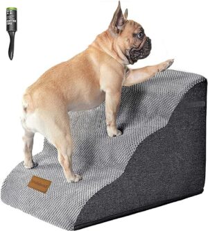 Breiter Hundetreppe 3 Stufen für Kleine Hunde, Hochdichtem Schaumstoff Haustiertreppe, Waschbarem Bezug und Rutschfestem Boden, 32x60x30cm