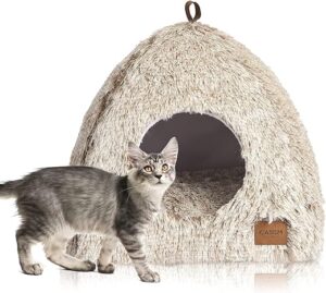 CATISM Katzenbett Waschbar Katzenschlafplatz für Katzen Katzenhöhle Plüsch Haustier Katzenkopfkissen Katzenhaus Katzenkissen Flauschiges Kätzchen Welpen Kuschelbett Haustierbett…