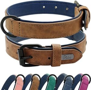 Didog Hundehalsband aus weichem, gepolstertem Leder, strapazierfähiges Hundehalsband aus Leder mit Verstellbarer, rostfreier Metallschnalle für kleine, mittelgroße und große…