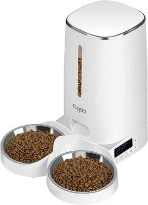 EUGAD Futterautomat Katze & Hund 2 Näpfe, 4L automatischer Futterspender für kleine & große Hunde, 1-6 Mahlzeiten/Tag, 6-360g/Mahlzeit, Abnehmbar und waschbar, Kabelgebundene…