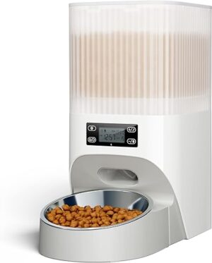 Faroro 4L Futterautomat Katze, Katzenfutter Automat mit Edelstahlnapf, 1-6 Mahlzeiten/Tag, 30s Voice Recorder, Trockenfutter für Katzen Frischekonservierung, Doppeltes Netzteil…