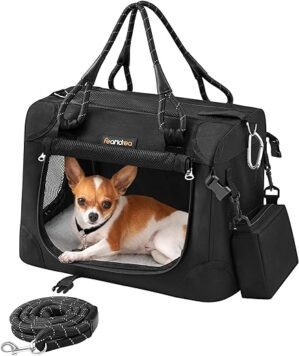 Feandrea Hundebox faltbar, Transportbox Hund, Hundetasche, Größe S, Metallrahmen, Leine, kleine Tasche, für Katzen und kleine Hunde bis zu 6 kg, 43 x 30 x 30 cm, klassikschwarz…