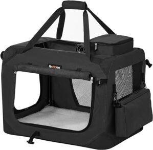 Feandrea Hundebox faltbar, Transportbox Hund, S, Hundetasche, Oxford-Gewebe, Netzstoff, atmungsaktiv tragbar transportabel, Metallrahmen, mit Griffen, Taschen, 50 x 35 x 35 cm,…