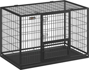 Feandrea Hundekäfig hochbelastbar, Gitterbox, transportabler Haustierkäfig, 122 x 74,5 x 80,5 cm, für mittelgroße, große Hunde, sicher, 2 abnehmbare Türen, Welpenauslauf, XXL,…