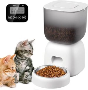 Futterautomat Katze, 3L Katzenfutter Automat, Katzenfutterspender Zeitgesteuerte Kontrolle 1-4 Mahlzeiten pro Tag, 10S Sprachaufzeichnung, Geeignet für Kleine bis Mittlere…