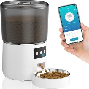 Futterautomat Katze, 4L WiFi Automatischer Futterspender Katze mit Timer und 10s Sprachaufzeichnung, Katzenfutter Automat mit Edelstahlnapf, 1-10 Mahlzeiten pro Tag