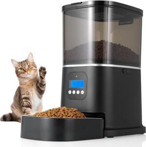 Futterautomat Katze & Hund, 6L Katzenfutter Automat, Automatischer Futterspender mit Futternapf aus Edelstahl, Programmierbarem Zeitplan und Ton Aufnahmefunktion,…