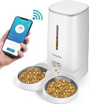 Futterautomat Katze – LIIEYPET 4L Futterspender Katze mit Edelstahlnapf für Trockenfutter, 2.4 G WiFi-fähiger intelligenter Katzenfutter Automat, APP-Steuerung und bis zu 10…
