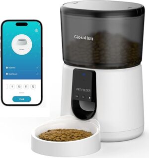 Futterautomat Katze mit 2.4G WiFi, GIOTOHUN 4L Katzenfutter Automat, APP-Steuerung, 1-10 Mahlzeiten pro Tag, 10s Aufnahme, Doppeltes Netzteil, Geeignet für Kleine und Mittlere…