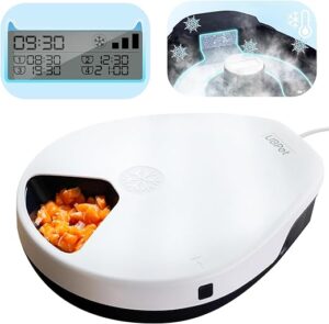 Futterautomat Katze Nassfutter mit Kühlung,Kühlschrank-Technologie, Timing-Funktion Futterautomat Katze, 5 Futter-Fächer für je 330 g Tierfutter, Premium-Platten, Waschbar, für…