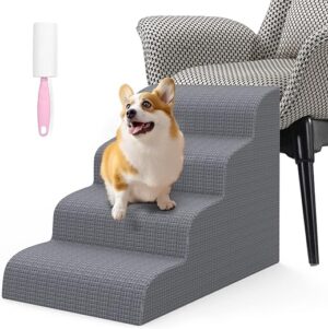 Haustiertreppe, 4 Stufen Hundetreppe für Katzen und Hund, Hochdichte Schaum Einfacher Stiefhilfe, Leiterrampe für Haustier, Rampentreppen für Bett, Sofa und Hochbettklettern 72…