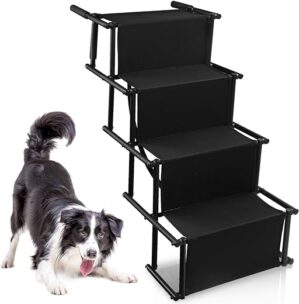 Herrselsam Hundetreppe Auto Klappbar, Gelenkschonende Hunderampe Auto Rampe für kleine & große Hunde, Bis 60 kg belastbar, Einstiegshilfe Hunde Auto Mit Tragetasche, Rampe Hund…