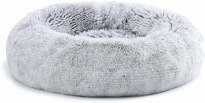 HMTOPE Orthopädisches Hundebett rund Hundekissen Hundesofa Katzenbett Donut Kuscheliges Hundekorb Waschbar, 70 cm Ø, Hellgrau