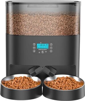 HoneyGuaridan Futterautomat Katze 2 näpfe, 6L Futterautomat für Katzen mit Timer, Splitter und 2 Edelstahlnäpfen, 1-6 Mahlzeiten pro Tag & 10s Sprachnachricht – für…