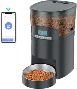 HoneyGuaridan Futterautomat Katze WiFi, 4.5L Futterspender Katze mit Timer und Trocknungsmittelbox, Portionskontrolle, Sprachnachricht, 1-6 Mahlzeiten Pro Tag – für Katzen und…