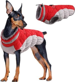 Hundejacke Wasserdicht, Hundemantel Fleece Gefüttert Warme Hundeweste Winterjacke Hunde Bekleidung Warme Mäntel mit Reflexstreifen für Winter Herbst(Rot, S)
