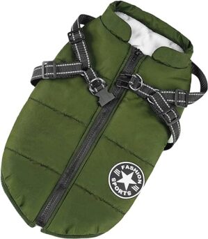 Hundejacken für den Winter Winddicht Wasserdicht 2 in 1 Outfit Kaltwettermantel Hundewestengeschirr Welpen Winter Warme Jacke Kleines Grün L