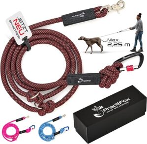 Hundeleine für mittelgroße und große Hunde 2,25 m lang | 3-Fach individuell verstellbare runde Leine mit 2 Karabiner | stylische Führleine mit Kletterkarabiner | Multifunktion…