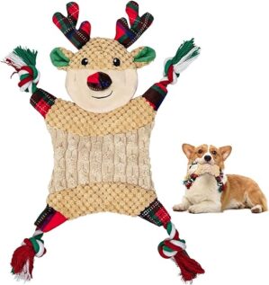 Hundespielzeug Weihnachten, Quietschendes Weihnachten Hundespielzeug für Kleine, Mittelgroße und Große Welpen, Rentier Hunde Kauspielzeug, Interaktives Hundespielzeug…