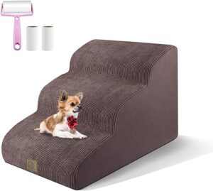 Hundetreppe für Hochbettsofa, hochdichte Schaumstoff-Haustierrampe, 3-stufige rutschfeste Haustierleiter mit waschbarem Plüschbezug für kleine Hunde, Fussel-Kleberolle senden,…