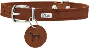 HUNTER AALBORG Hundehalsband, Leder, schlicht, robust, komfortabel, 42 (S), cognac