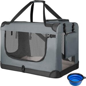 Juskys Hundetransportbox Lassie M grau faltbar – 42x60x44 cm – Hundebox mit Decke, Tasche & Griffen – Stoff Kleintiertasche für Hunde