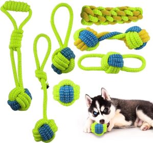 LONNEY Hundespielzeug Kleine Hunde 7 STK, Welpenspielzeug Dog Toys Hundespielzeug Welpen Seil Hunde Spielzeug Spielsachen Naturbaumwolle & Ungiftig Hunde ​Zahnpflege (Grün)