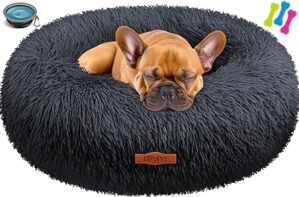 Lovpet® Hundebett Hundekissen Katzenbett Bagel, Waschbar, Inkl. Napf + 3X Kauknochen, Hundesofa flauschig Kissen Rund aus Plüsch für Kleine, Mittelgroße & Große Hunde, Katzen…