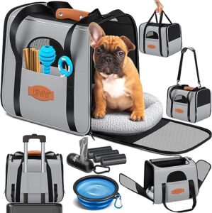 LOVPET® Hundebox Hundetasche Transportbox 2in1 Hunde & Katzentasche Hundetransportbox inkl. Pet-Kissen + 3x Beutelrollen + Napf 44x31x36xm Transporttasche für Haustiere,…