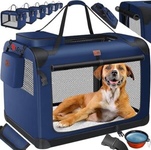 Lovpet® Hundebox Hundetransportbox faltbar Inkl.Hundenapf XXXL 102x69x69cm Transporttasche Hundetasche Transportbox für Haustiere, Hunde und Katzen Haustiertransportbox Navyblau