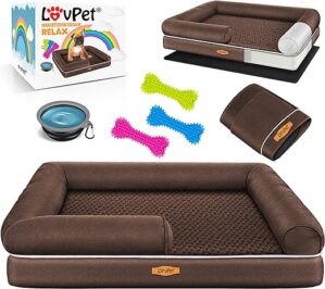 Lovpet® Orthopädisches Hundebett Hundekissen Hundekorb Relax, Inkl. Napf + 3X Kauknochen, Hundesofa für Kleine, Mittelgroße & Große Hunde, Bezug abnehmbar und waschbar,…