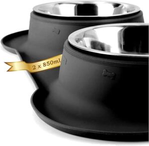 LUCON Hundenapf Katzennapf 2×850 ml Edelstahl Näpfe mit Anti schwapp Silikon Unterlage Fressnapf für Hunde und Katzen jeder Größe für zu Hause und unterwegs rutschfeste…