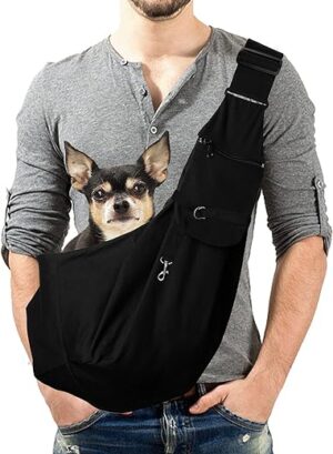 Lyneun Transporttasche für Hunde und andere Haustiere, verstellbar, atmungsaktiv, geeignet für Spaziergänge und Aktivitäten im Freien (schwarz)