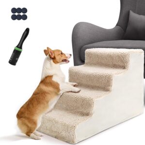 Masthome Hundetreppe 4 Stufen,Haustiertreppen für Kleine Hunde, KatzenTreppe Waschbar, rutschfest , Abnehmbare, Hundeleiter für Bett, Senden 1 Hundeseilball,Handschuhe, 6 Rundes…