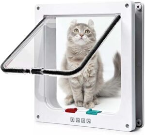 Molbory Katzenklappe, Katzentür Aussentür Innentür mit 4-Wege-Schloss, 23.5x25x5.5cm Wetterfeste Katzentür, Haustiertür, Große Katzentür Katzenklappe Haustier, Cat Door (Weiß, L)