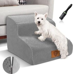 Myiosus Hundetreppe 2 Stufen, Tragbar Haustiertreppe aus Hochdichtem Schwamm für Kleine Hunde, Dog Steps mit Abnehmbare Stoffbezug, Hunde Treppe Senden 60 Rollen Fusselrolle,…