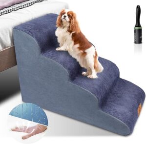 Myiosus wasserdichte Hundetreppe 4 Stufen, Tragbar Haustiertreppe mit Abnehmbare Waschbarem Stoffbezug, Katzentreppe aus Hochdichtem Schwamm für Sofa Bett, Hunderampe für Große…