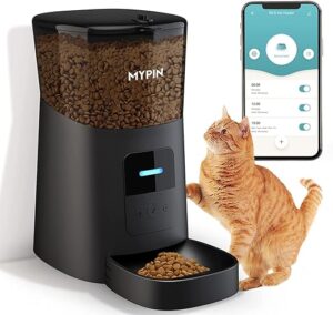 MYPIN Futterautomat Für Katzen und Hunde Pet Feeder 6L WiFi Futterspender mit WiFi Fernbedienung Timer Programmierbar Einfach Smart Feed und Ton Aufnahmefunktion(Schwarz)