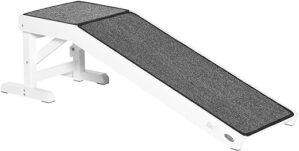 PawHut Haustierrampe mit rutschfestem Teppich Haustierleiter Hunderampe für Hund bis 30 kg Kiefernholz Polyester Weiß+Grau 125 x 40 x 35,5 cm