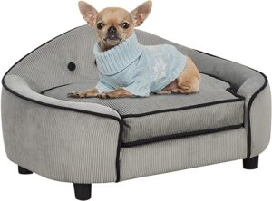 PawHut Haustiersofa, Hundebett, Hundematte, Hundesofa, Naturholz+Plüsch, Grau, 66,5 x 45 x 35,5 cm
