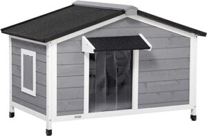 PawHut Hundehütte aus Holz, Hundehaus mit zu öffnendem Asphaltdach und abnehmbarem Boden, Outdoor Hundehaus Kleintierhaus für kleine, mittelgroße Hunde, Draußen, Grau, 109 x 79…