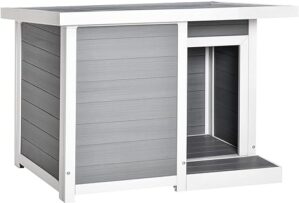PawHut Hundehütte Hundehaus mit geöffneter oberer Abdeckung isoliertes Kleintierhaus Outdoor Hütte für drinnen und draußen wetterfeste WPC Grau 102 x 70 x 73 cm