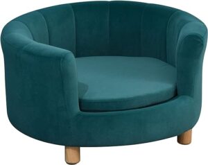 PawHut Hundesofa mit Weichem Bezug Rundes Hundebett Haustiersofa mit Holzbeinen 65 x 64 x 37 cm