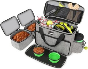 Pecute Hunde Reisetasche Große Hundetasche, Haustier, mit 2 Aufbewahrungstaschen und 2 Hundenäpfe, Hundetragetasche Dog Travel Bag für Reisen, Camping oder Tagesausflüge, Grau…