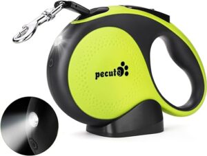 Pecute Hundeleine 5m, Rollleine für Hunde mit wiederaufladbarem LED-Licht, 360° verknotungsfreier verlängerter Leine, Anti-Rutsch-Griff und Schnellbremsknopf, für Mittlerer…