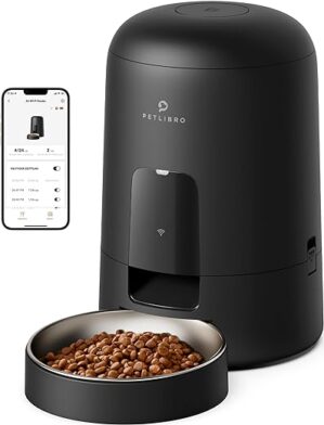 PETLIBRO Futterautomat für Katze mit APP, Kabellos 2,4G WiFi-fähiger intelligenter Futterspender, Wiederaufladbarer Akku mit 30 Tagen Batterielebensdauer, mit Edelstahlnapf,…