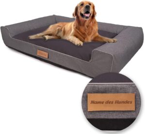 Petsen Hundebett Grosse Hunde Waschbar | Personalisierte Hundekörbchen | mit Gravieren Namen | Hundesofa, Farbe: Grau: XXL